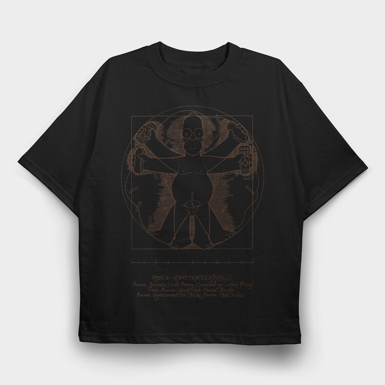 Homer Simpson Mensch Da Vinci Anatomie, Tricou Oversize Barbati (Unisex)
