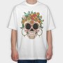 Skull Traditional Flowers, Tricou Oversize Barbati (Unisex)