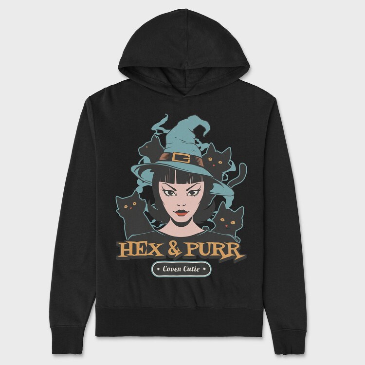 Spooky Witch And Cats Coven Halloween, Hanorac Oversize Barbati (Unisex)