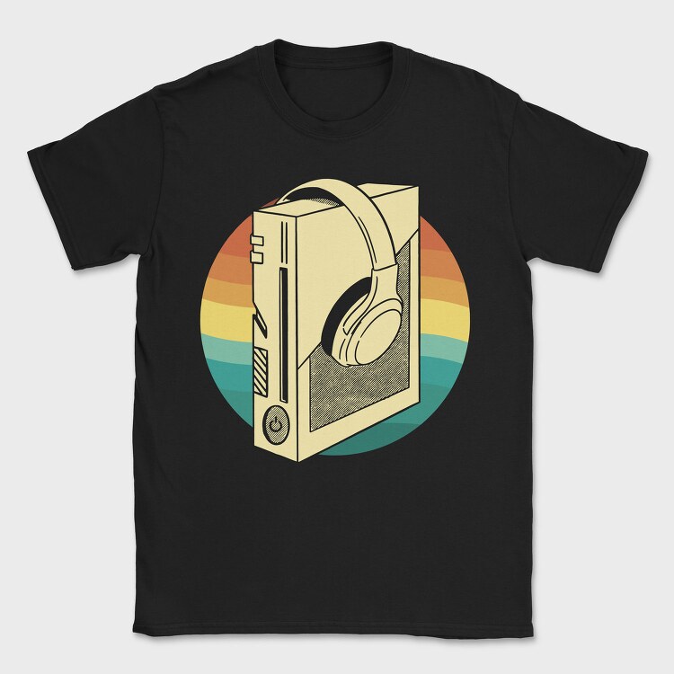 Game Console And Headphones Gaming Retro Sunset, Tricou Barbati (Unisex)