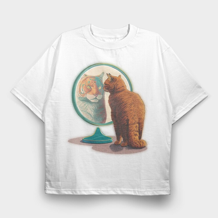 Tiger Kitty Mirror, Tricou Oversize Barbati (Unisex)