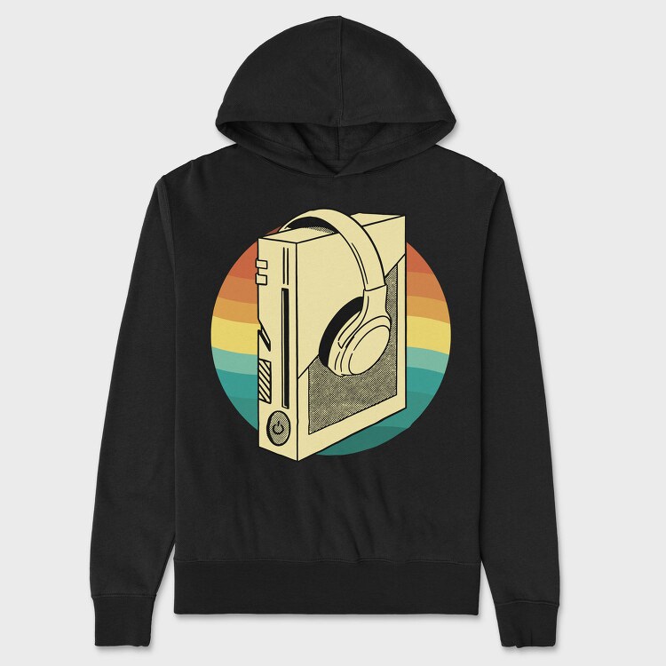 Game Console And Headphones Gaming Retro Sunset, Hanorac Oversize Barbati (Unisex)