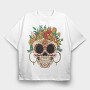 Skull Traditional Flowers, Tricou Oversize Barbati (Unisex)