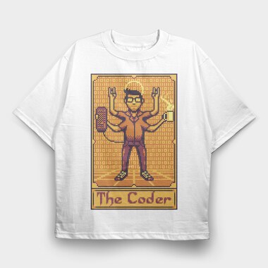 Pixelart Tarot Card the Coder, Tricou Oversize Barbati (Unisex)
