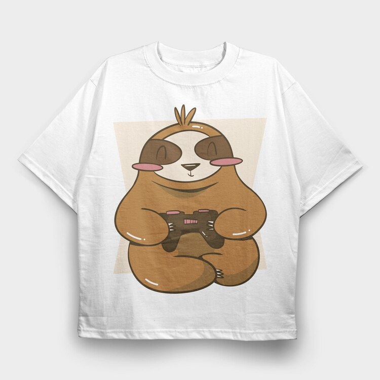 Gamer Sloth With Joystick Gaming, Tricou Oversize Barbati (Unisex)