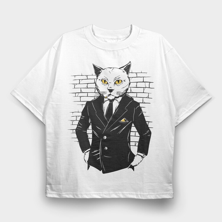 Gangster Cat In A Suit, Tricou Oversize Barbati (Unisex)