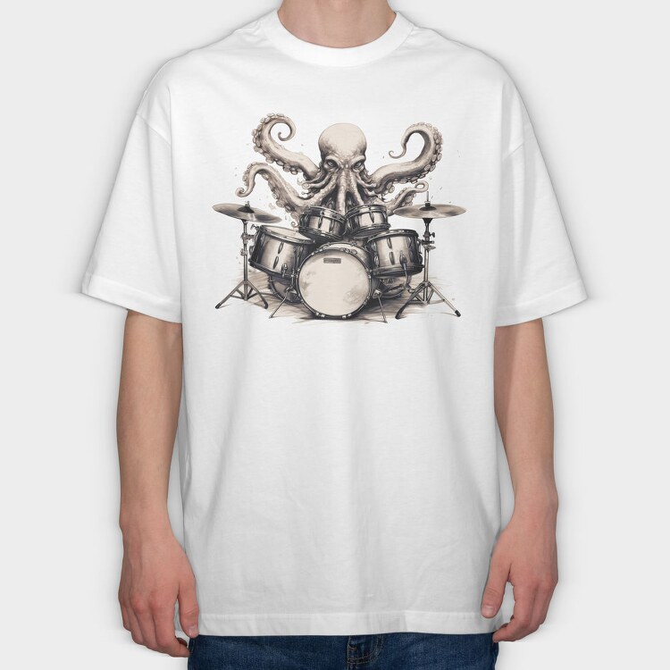 octopus playing drums, Tricou Oversize Barbati (Unisex)