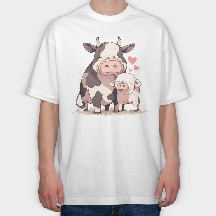 Pig Cow Love, Tricou Oversize Barbati (Unisex)