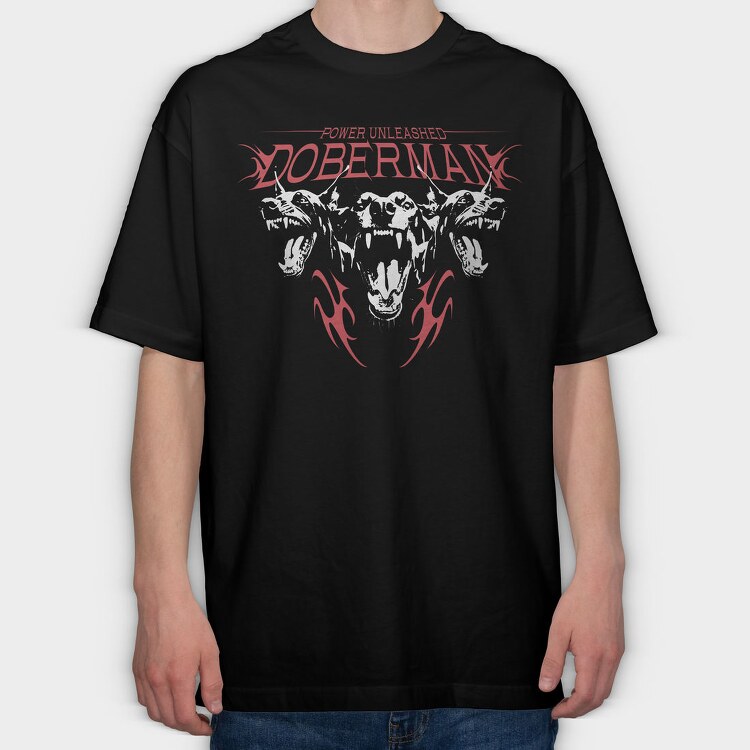 Power Unleashed Doberman, Tricou Oversize Barbati (Unisex)