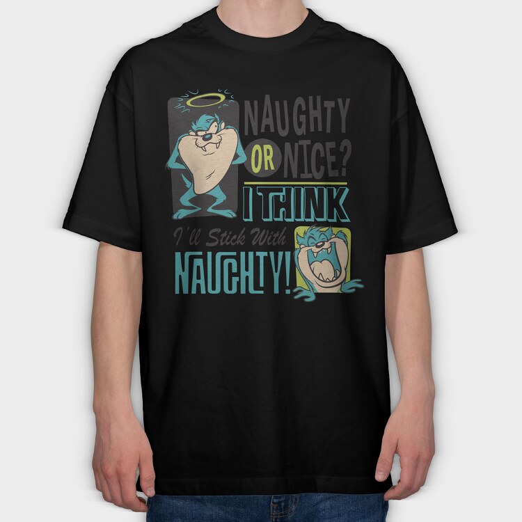 Tasmanian Devil Naughty or Nice, Tricou Oversize Barbati (Unisex)