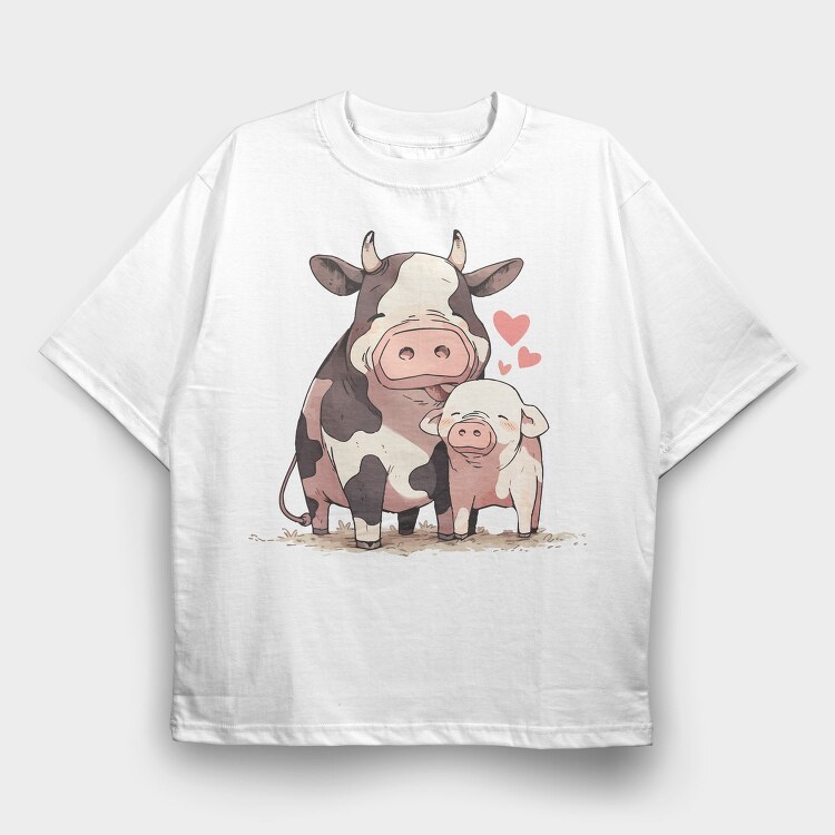 Pig Cow Love, Tricou Oversize Barbati (Unisex)