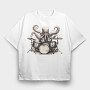 octopus playing drums, Tricou Oversize Barbati (Unisex)
