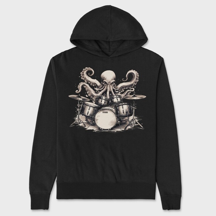 octopus playing drums, Hanorac Oversize Barbati (Unisex)