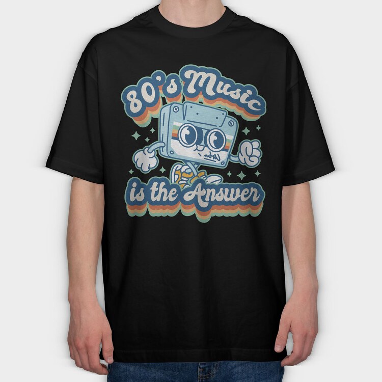 80 S Music Is the Answer, Tricou Oversize Barbati (Unisex)