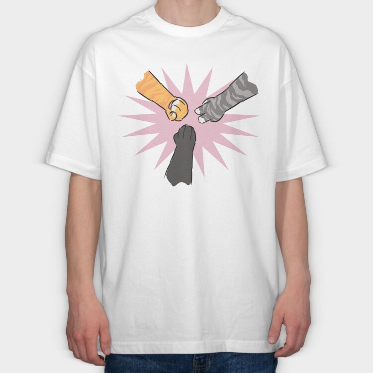 Cat Paws Playing Rock Paper Scissors, Tricou Oversize Barbati (Unisex)