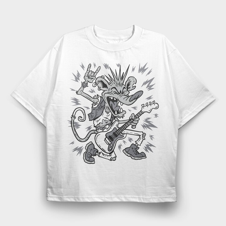 Rat Guitar Rock, Tricou Oversize Barbati (Unisex)