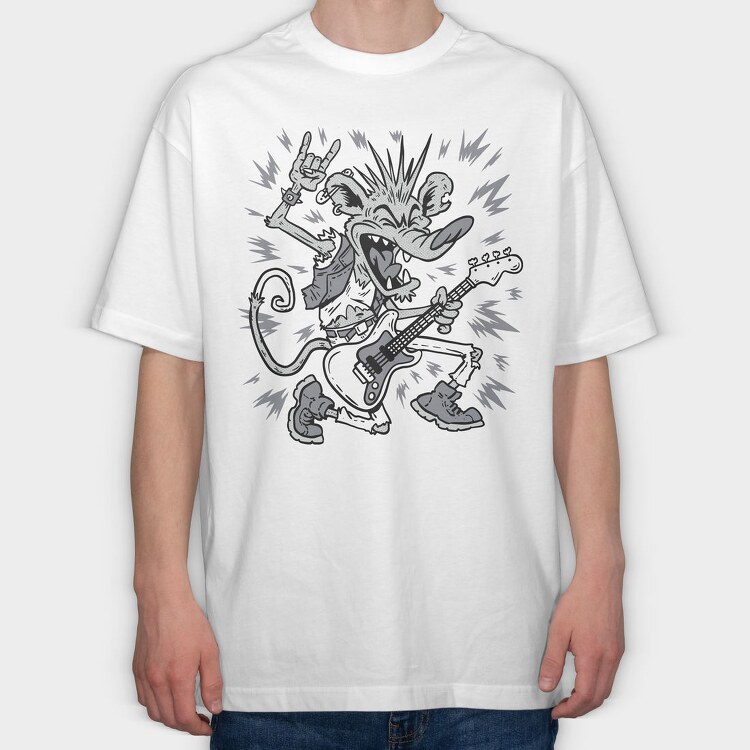 Rat Guitar Rock, Tricou Oversize Barbati (Unisex)