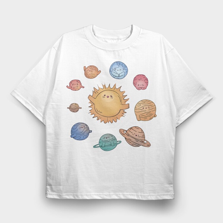 Kawaii Solar System, Tricou Oversize Barbati (Unisex)