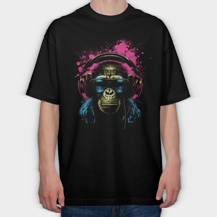 Monkey Headphones Portrait, Tricou Oversize Barbati (Unisex)