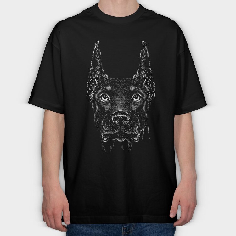Monochrome Doberman, Tricou Oversize Barbati (Unisex)