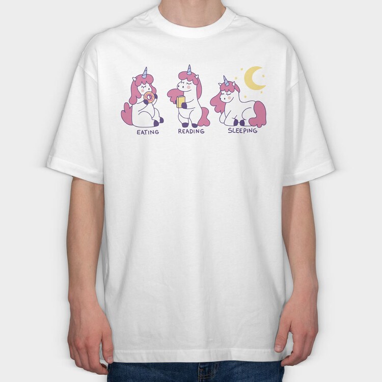 Eating Reading Sleeping Unicorn, Tricou Oversize Barbati (Unisex)