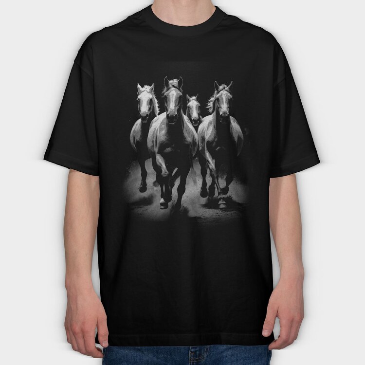 Horses Monochrome, Tricou Oversize Barbati (Unisex)