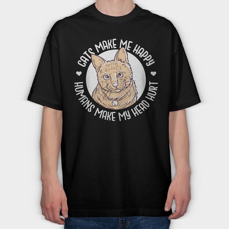 Cats Make Me Happy, Tricou Oversize Barbati (Unisex)