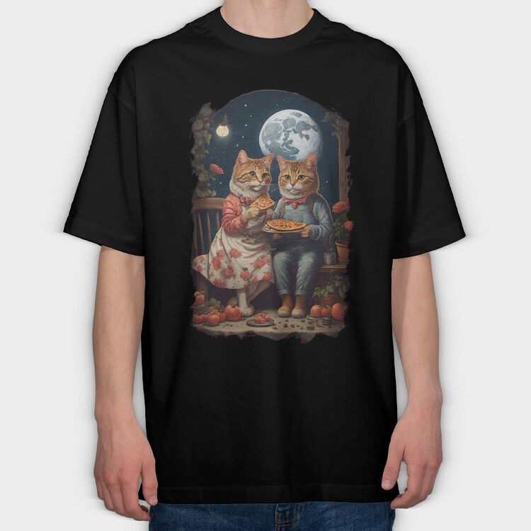 Cats Pizza Cottagecore, Tricou Oversize Barbati (Unisex)