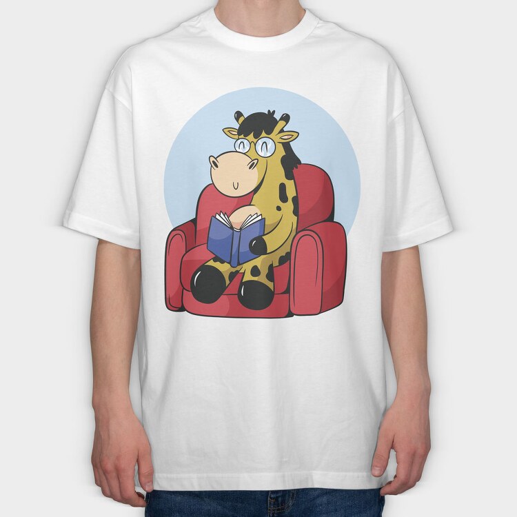 Giraffe Reading, Tricou Oversize Barbati (Unisex)