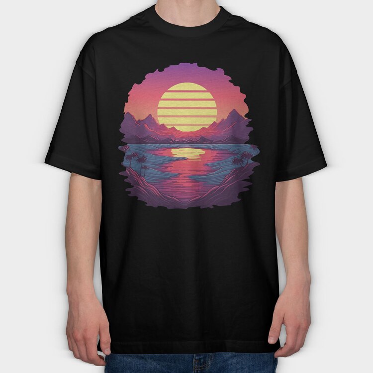 Retro Sunset View, Tricou Oversize Barbati (Unisex)