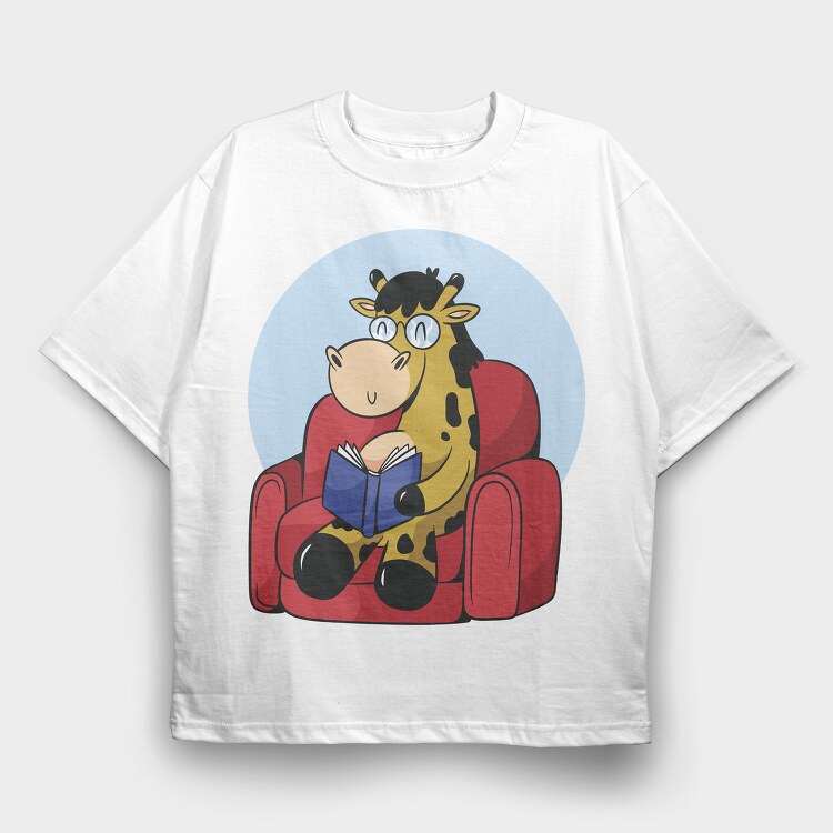 Giraffe Reading, Tricou Oversize Barbati (Unisex)