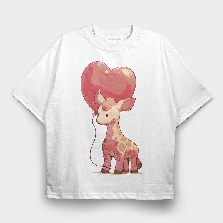Giraffe Baby Heart Balloon, Tricou Oversize Barbati (Unisex)