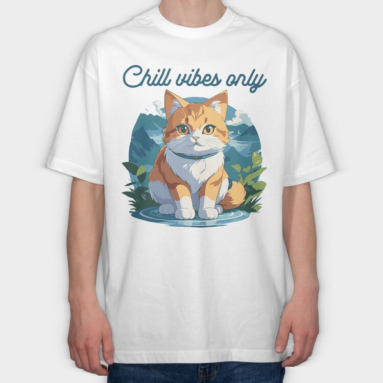 Cat Chill Vibes, Tricou Oversize Barbati (Unisex)