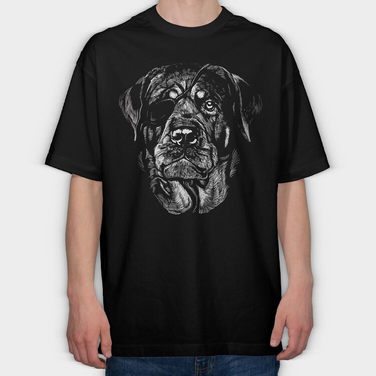 Rottweiler Eyepatch Portrait, Tricou Oversize Barbati (Unisex)