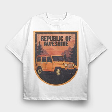 Retro Sunset Outroad Badge, Tricou Oversize Barbati (Unisex)