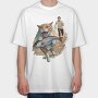 Cat Escaping With Fish, Tricou Oversize Barbati (Unisex)
