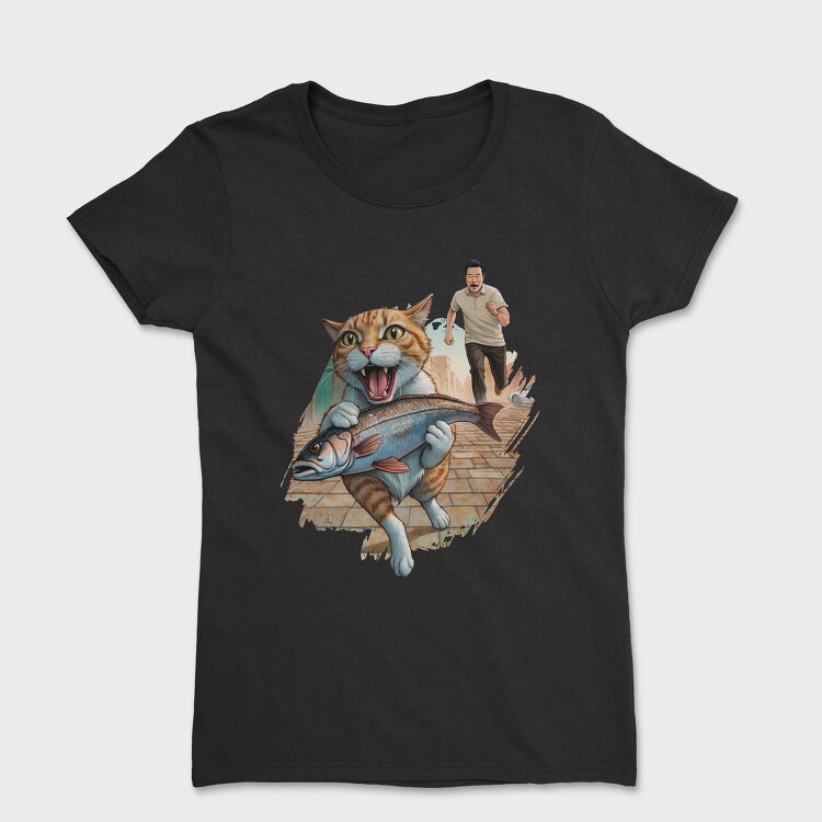 Cat Escaping With Fish, Tricou Femei