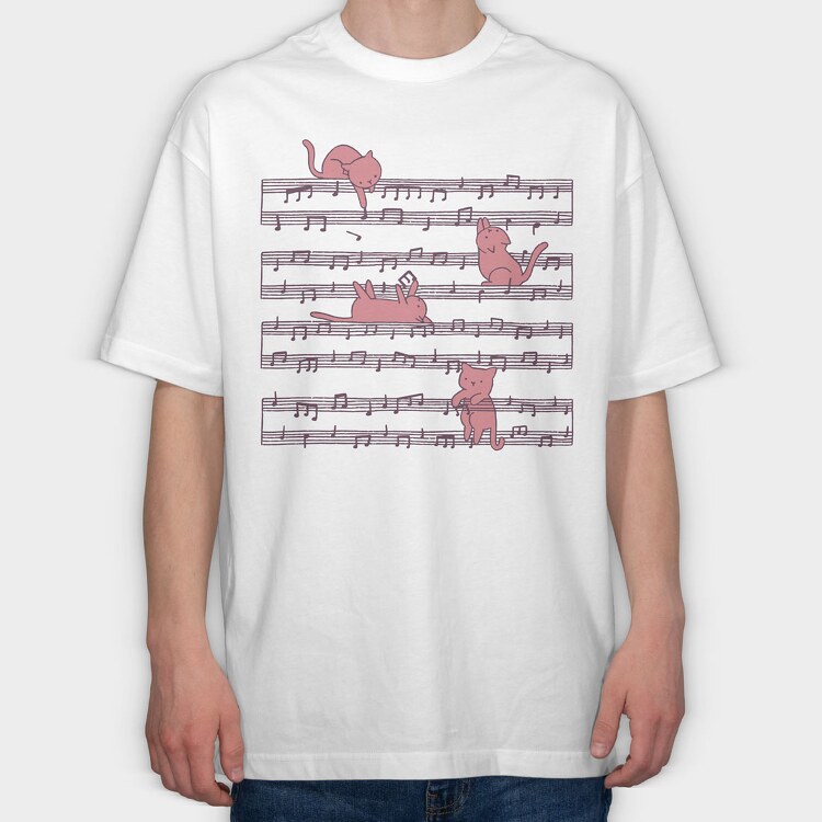 Music Sheet Cats, Tricou Oversize Barbati (Unisex)