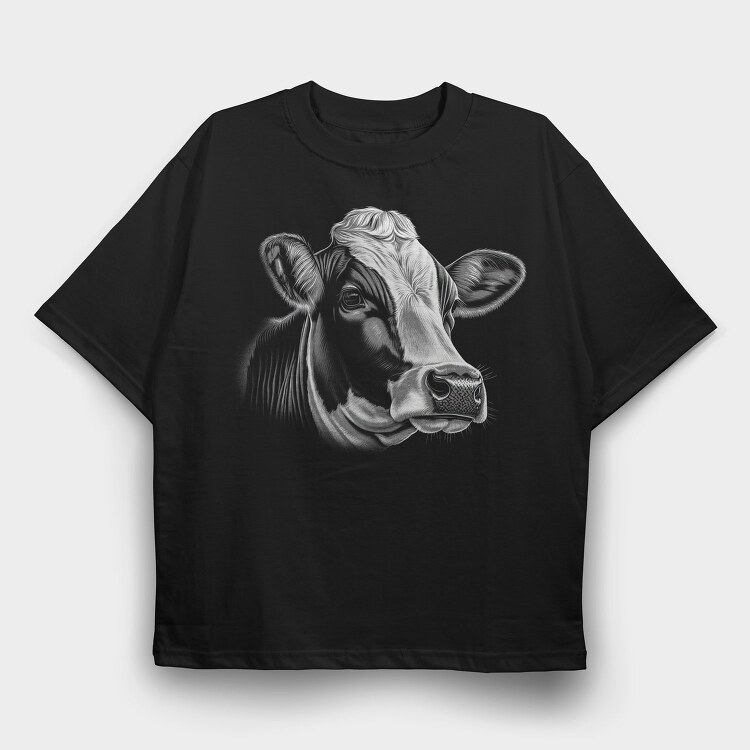 cow portrait, Tricou Oversize Barbati (Unisex)