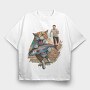 Cat Escaping With Fish, Tricou Oversize Barbati (Unisex)