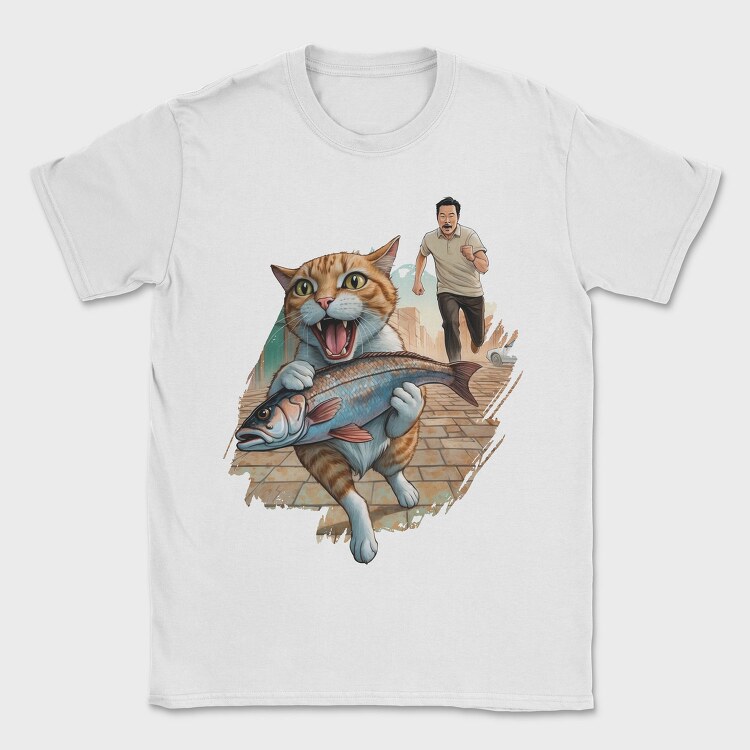 Cat Escaping With Fish, Tricou Barbati (Unisex)