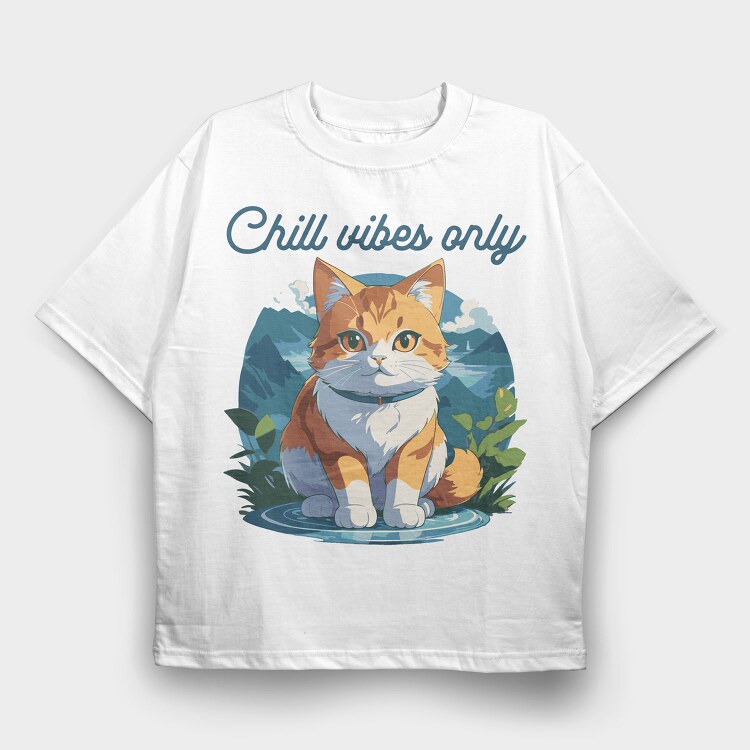 Cat Chill Vibes, Tricou Oversize Barbati (Unisex)