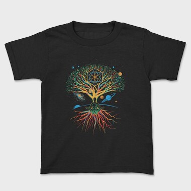 Sacred Geometry Meditating Colorful Magical Tree, Tricou Copii