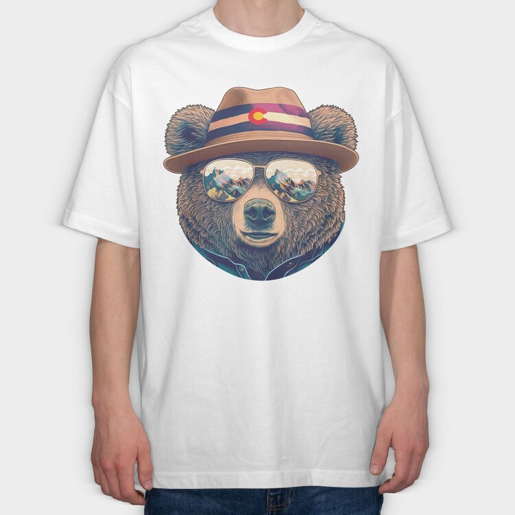 bear face with sunglasses, Tricou Oversize Barbati (Unisex)