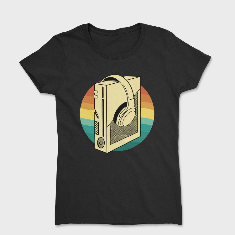 Game Console And Headphones Gaming Retro Sunset, Tricou Femei