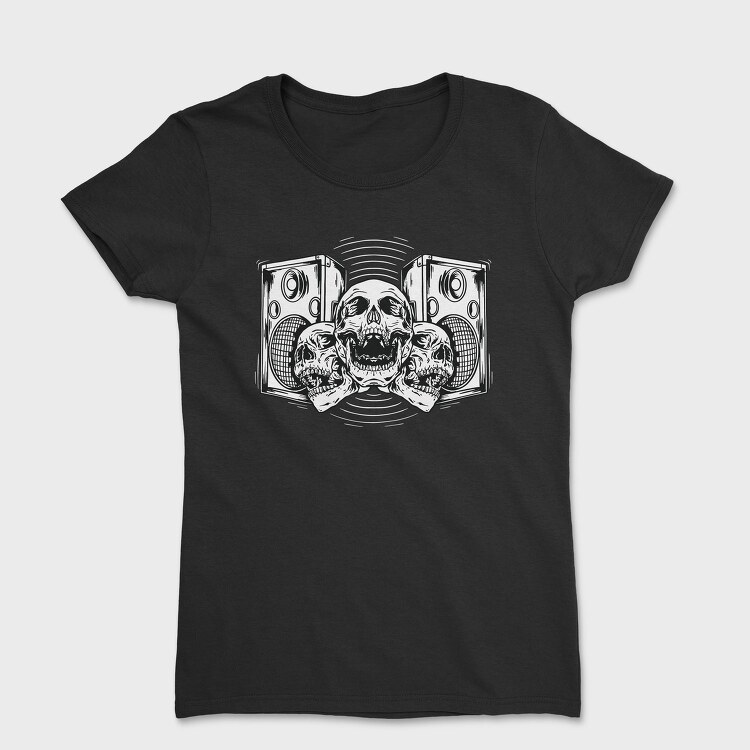 Speakers And Skulls Hand Drawn, Tricou Femei