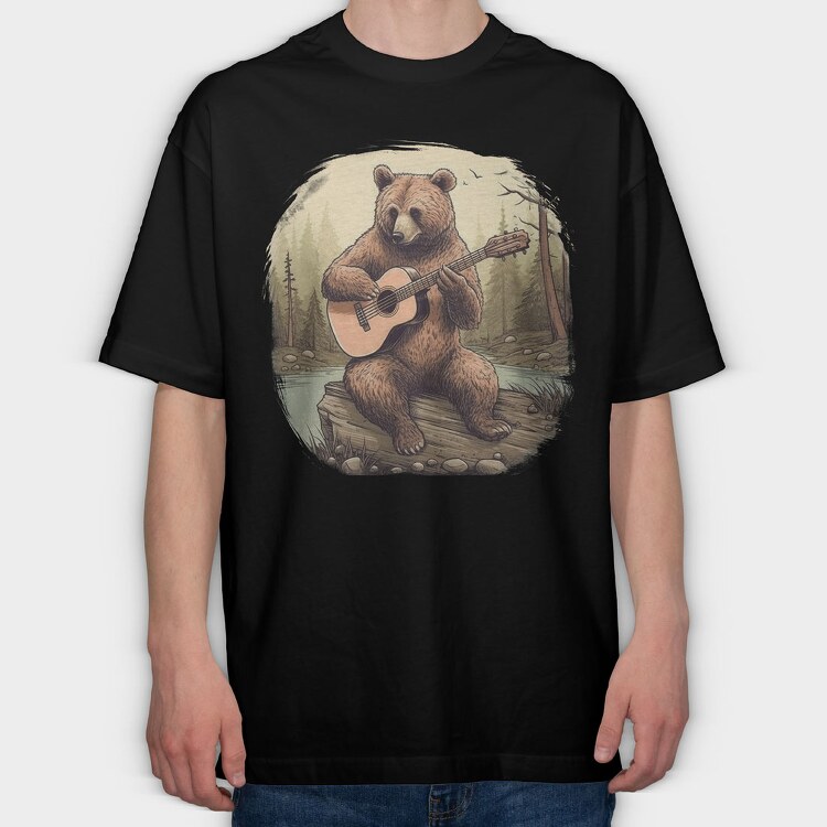 Bear Guitar Cottagecore, Tricou Oversize Barbati (Unisex)