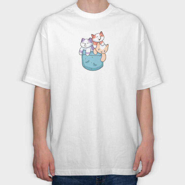 Colored Cats Pocket, Tricou Oversize Barbati (Unisex)