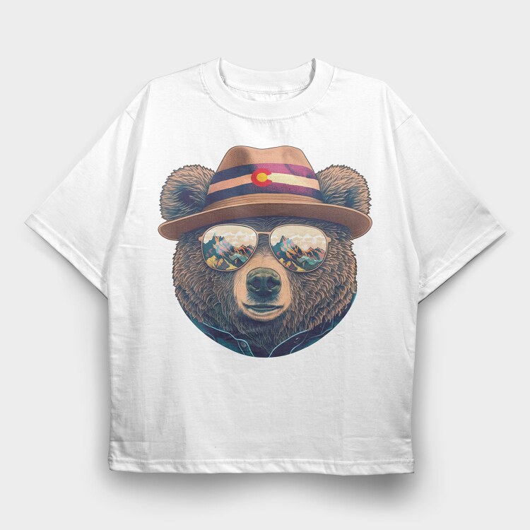 bear face with sunglasses, Tricou Oversize Barbati (Unisex)