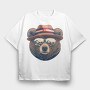 bear face with sunglasses, Tricou Oversize Barbati (Unisex)
